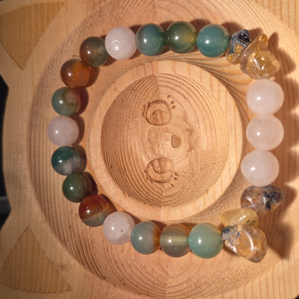 Artisan Crafted Rose quartz, hematoid quartz and peacock agate